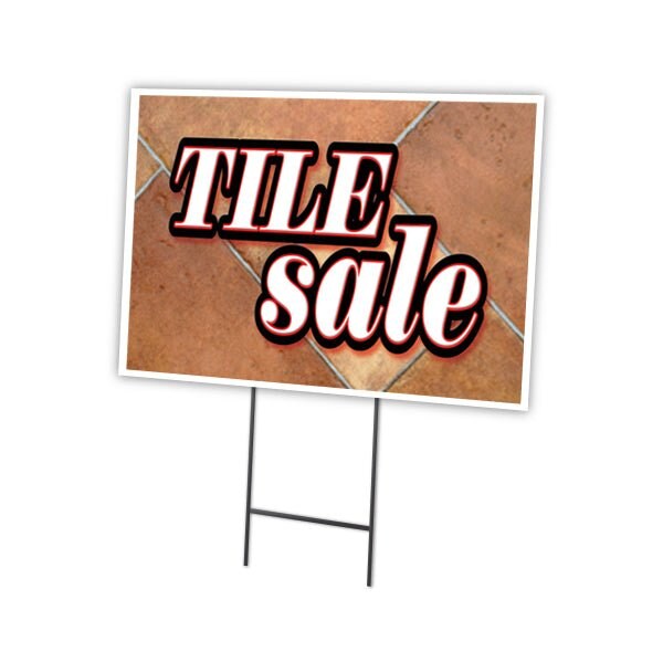 Tile Sale Yard Sign & Stake outdoor plastic coroplast window, C-1216-DS-Tile Sale